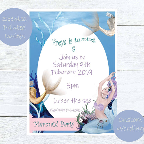 Sea Breeze Scented Mermaid Printed Invitations, Pretty Mermaid Party Invitations, Unique Perfumed Children&#39;s Party Invitations, i_did 