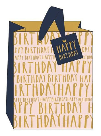 Pretty Gold Foil Happy Birthday Medium Gift Bag For Her With Gold Foil Gift Tag Included, Pretty Birthday Gift Bags Double Laminated someone_else 