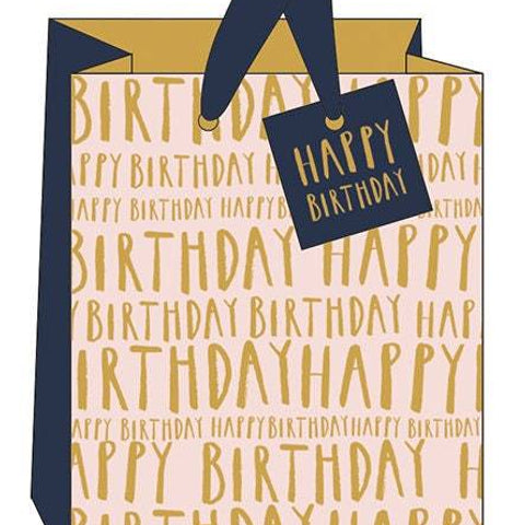 Pretty Gold Foil Happy Birthday Medium Gift Bag For Her With Gold Foil Gift Tag Included, Pretty Birthday Gift Bags Double Laminated someone_else 