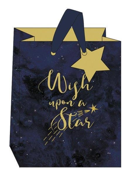 Gift Bag With Wish Upon A Star, Navy and Gold Gift Bag, Gold Foil Star Gift Tag With Blue Velvet Handles, Stunning Medium Gift Bag someone_else 
