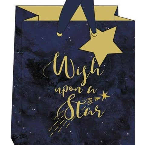 Gift Bag With Wish Upon A Star, Navy and Gold Gift Bag, Gold Foil Star Gift Tag With Blue Velvet Handles, Stunning Medium Gift Bag someone_else 
