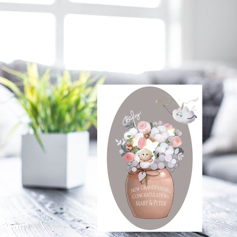 Personalised New Grandparents Hand Made Cute Baby Card, Gender Neutral Baby Card For Grandparents, Congratulations Card For New Grandparent i_did 
