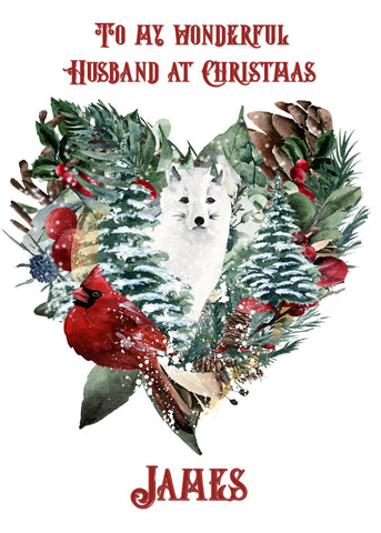 Wonderful Hubby Christmas Card With Nature Heart, Arctic Wolf Shaped Card With Hand Glitter Finish,Wild Life In Snow Christmas Card For Him, i_did 