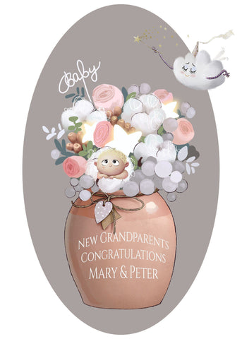 Personalised New Grandparents Hand Made Cute Baby Card, Gender Neutral Baby Card For Grandparents, Congratulations Card For New Grandparent i_did 