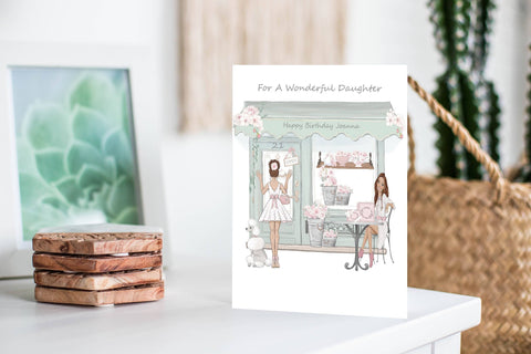 Flower Shop Birthday Card, Personalised Wonderful Daughter Any Age Greeting Card, White Roses Hand Glitter Finish Shopping Card For Girls i_did 