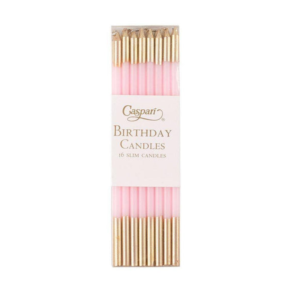 16 Elegant Pink And Gold Slim Candles by Casapri Caspari 