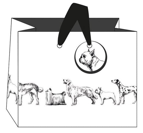 Monochrome Dog Lovers Gift Bag Bundle Set, 2 x Sizes Mixed Dog Breeds Smart Black and White Birthday Gift Bags For Men, Ribbon Handles someone_else 