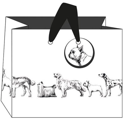Monochrome Dog Lovers Gift Bag Bundle Set, 2 x Sizes Mixed Dog Breeds Smart Black and White Birthday Gift Bags For Men, Ribbon Handles someone_else 