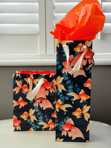 GoldFish Gift Bag Bundle, 2 x Fishing Lovers Birthday Present Wrapping, Die Cut Koi Carp Fish Gift Tag, Japanese Fish Gift Bag Set someone_else 