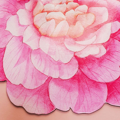 Camellia Place Mat Set x 4, Bright Pink Floral Place Mats, Dining Table Die Cut Place Mats, Wipe Clean Elegant Place Mats For Dining Tables someone_else 