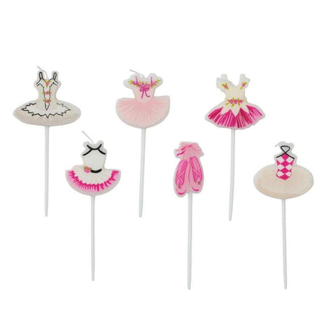 6 Tutu Party Candles, Girls Ballerina Cake Topper Candles, Celebration Cake Candles With Pretty Pink Ballet Shoes, Birthday Party Candle someone_else 
