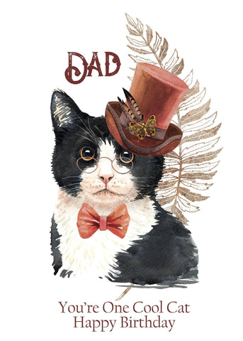 Cool Cat Steampunk Birthday Card, Victorian Style 3D Top Hat Cat Card For Men, Any Age Or Name Greeting Card For Grandad, Son Or Brother i_did 