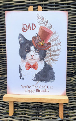 Cool Cat Steampunk Birthday Card, Victorian Style 3D Top Hat Cat Card For Men, Any Age Or Name Greeting Card For Grandad, Son Or Brother i_did 