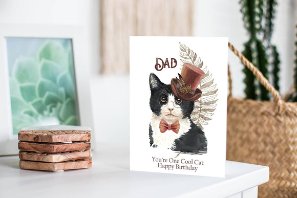 Cool Cat Steampunk Birthday Card, Victorian Style 3D Top Hat Cat Card For Men, Any Age Or Name Greeting Card For Grandad, Son Or Brother i_did 