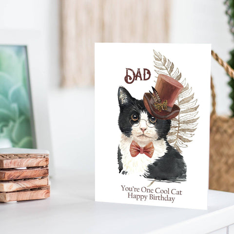 Cool Cat Steampunk Birthday Card, Victorian Style 3D Top Hat Cat Card For Men, Any Age Or Name Greeting Card For Grandad, Son Or Brother i_did 
