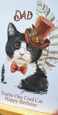 Cool Cat Steampunk Birthday Card, Victorian Style 3D Top Hat Cat Card For Men, Any Age Or Name Greeting Card For Grandad, Son Or Brother i_did 