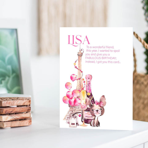 Parisan Themed Birthday Card For Women, Celebration Birthday Card For Her, Champagne And The Effiel Tower Girly Hand Made Greeting Card i_did 