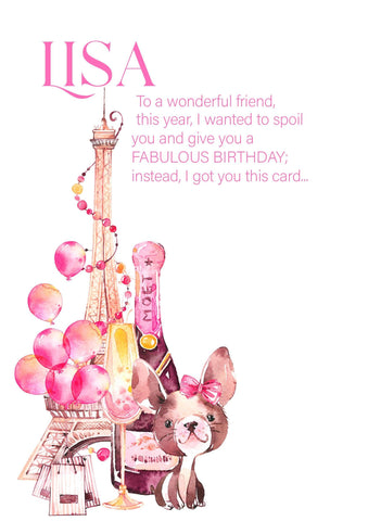 Parisan Themed Birthday Card For Women, Celebration Birthday Card For Her, Champagne And The Effiel Tower Girly Hand Made Greeting Card i_did 