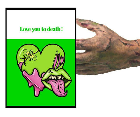 Zombie Halloween Card, Love You Greeting Card, Acid Bright Halloween Zombie Card, Fun Cartoon Style Zombie Hand Made Greeting Card, i_did 
