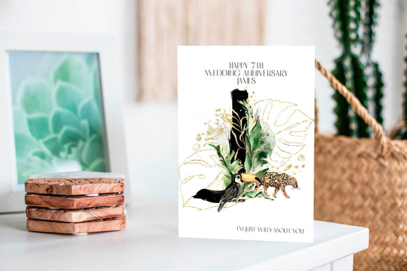 Wild About You Wedding Anniversary Personalised Card, Jungle Animals Greeting Card For First Anniversary, Paper Anniversary Card For Him i_did 
