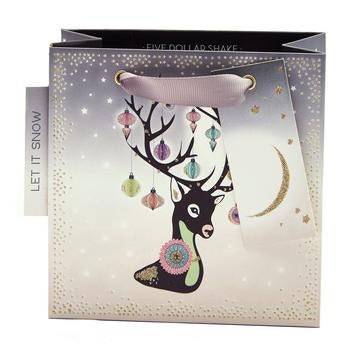 Pretty Stag Christmas Gift Bag For Her, Sparkly Let It Snow Luxury Jewellery Wrapping Bag, Beautiful Gift Bag For A Daughter Xmas Gift someone_else 
