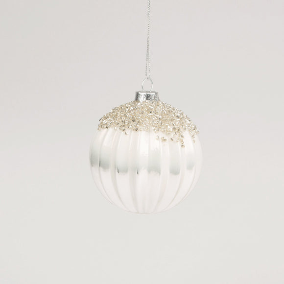 Luxury Beaded White & Silver Glass Bauble by Sass & Belle - ash-dove